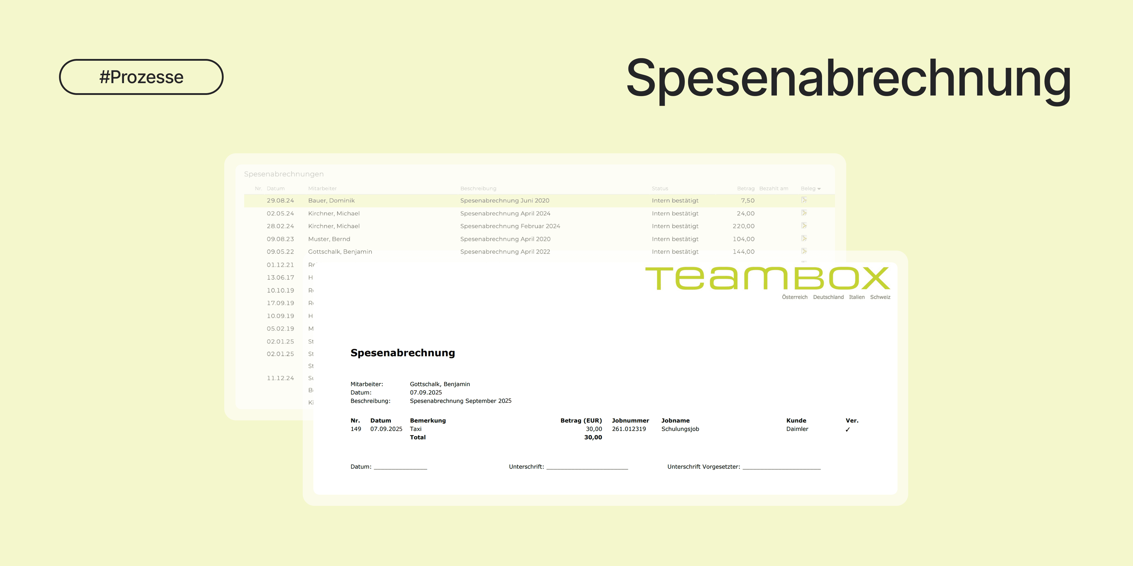 Teambox | Darstellung einer beispielhaften Spesenabrechnung in TEAMBOX