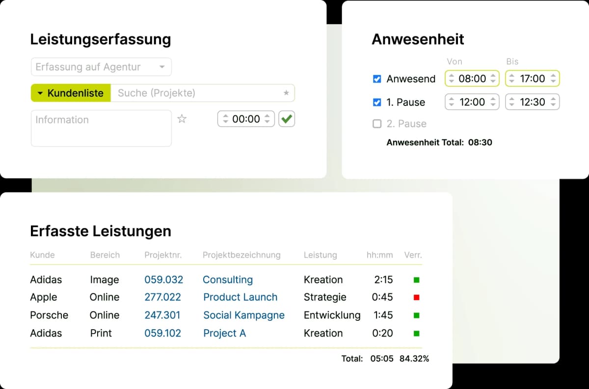 Teambox | Verschiedene Möglichkeiten, Zeiten und Anwesenheiten in TEAMBOX zu erfassen.